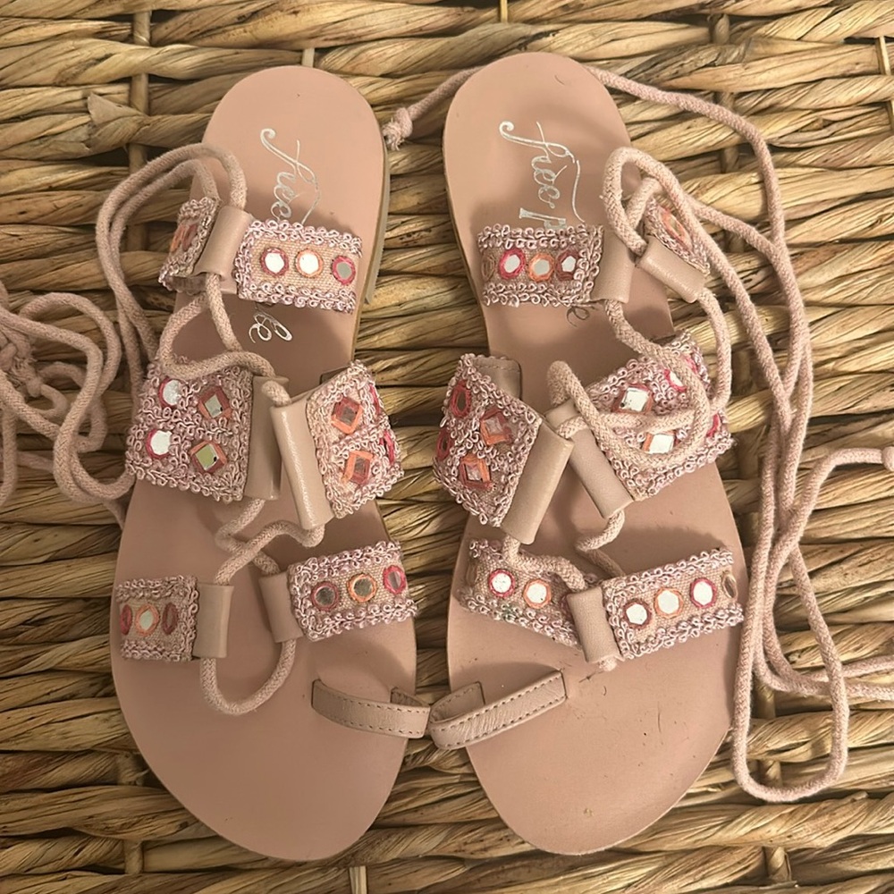 Pink Free People lace up sandals